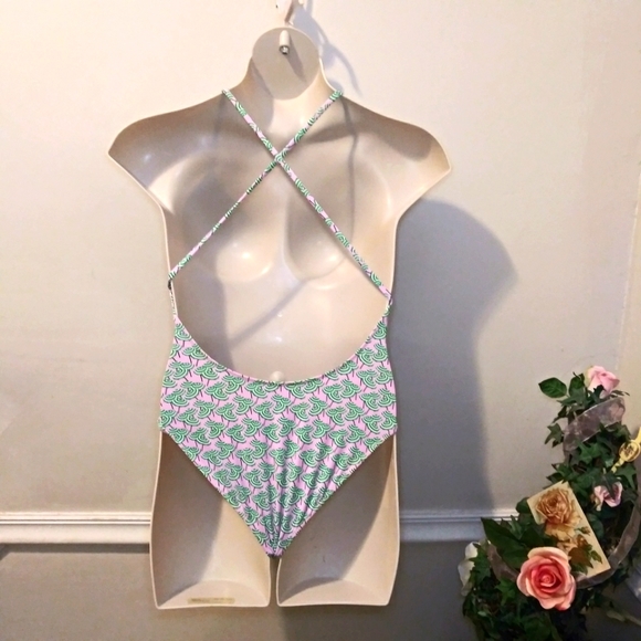 J. Crew Playa Key West One-Piece Pink & Green Beach Umbrella Print Swimsuit - Picture 6 of 13